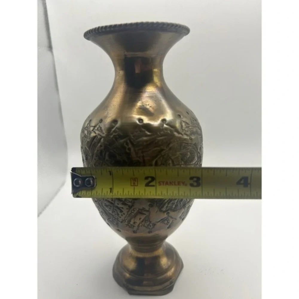 Antique Copper Vase Engraved Persian Middle‎ East 8 Inch